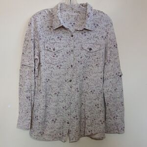 Ruff Hewn Beige Floral Button-Up Shirt with Lavender Floral Print